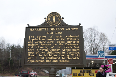 Historical Marker honoring Harriette Arnow in Burnside, Ky. Photo by Pat Arnow, 2011. 