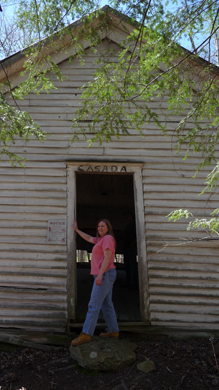 Wanda Worley strikes the same pose that Harriette Arnow did back when she was a teacher here in about 1940. Photo by Pat Arnow