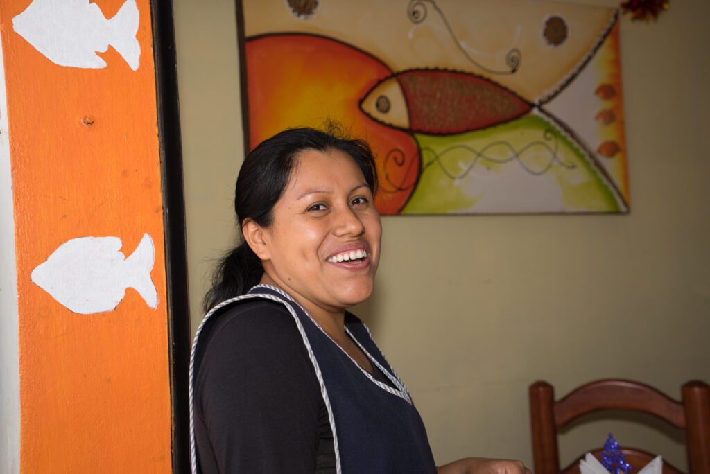 Justina Reyes in her restaurante de mariscos, “La Langosta Enamorada,” in El Rosario neighborhood southeast of Oaxaca.