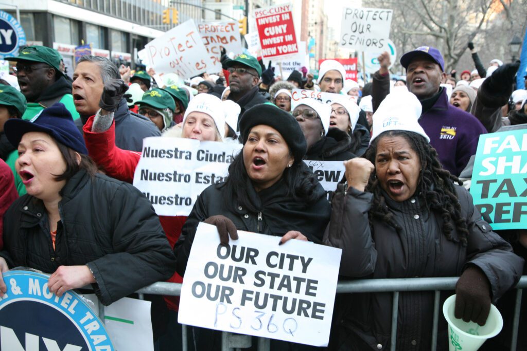 Labor Union rally against budget cuts in New York City 2009.