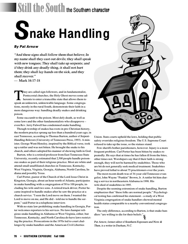 Snake Handling article from Southern Exposure, 1990. 